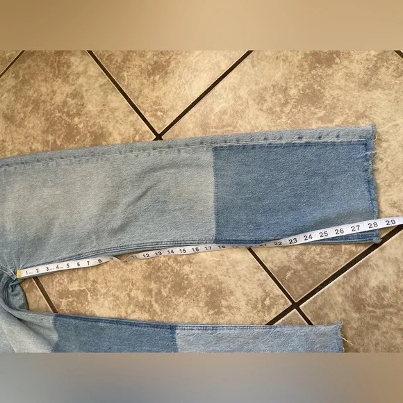 LOFT Straight Leg Jeans with Patchwork and Raw Hem Size 25 - Picture 7 of 9